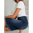 thumbnail image 4 of Blue Denim Midi Skirt With Frayed Hem And Distressed Detail For Women, 4 of 5
