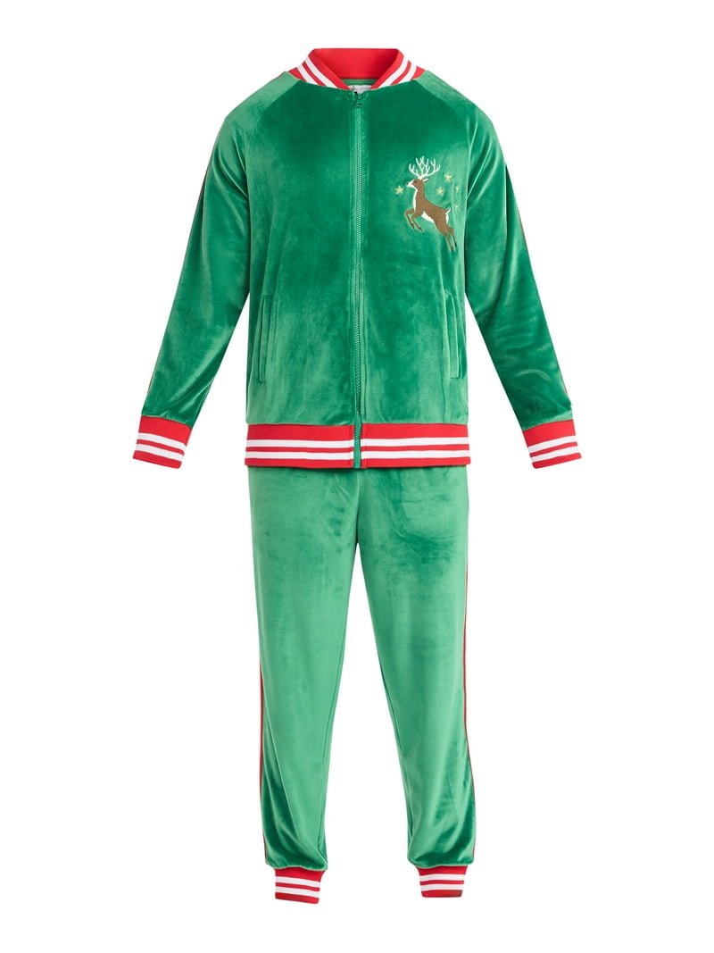 Jolly Knits Men's and Big Men's Velour Christmas Track Jacket and