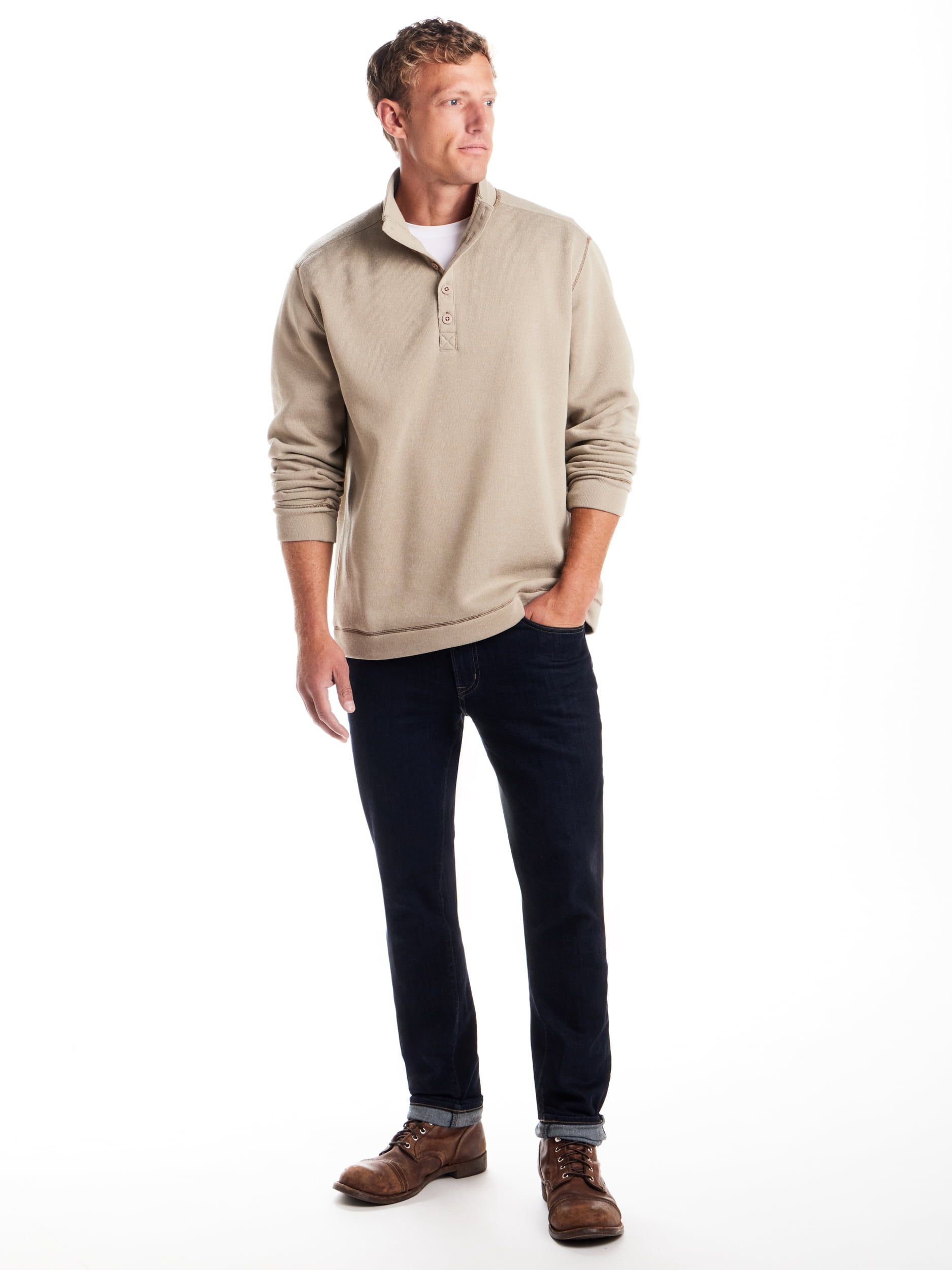 Frontier Threads Men's Long Sleeve Button Mock Neck Sweaterfleece