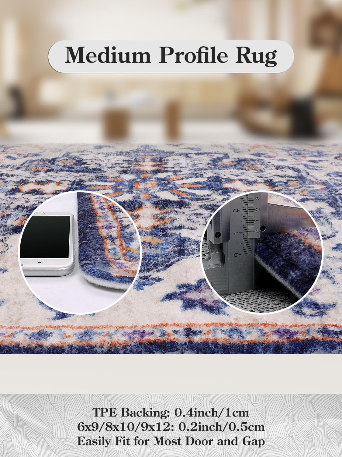 Wonnitar 2'x3' Bohemian Floral Medallion Area Rug,Oriental Distressed Small Bath Rug Country Vintage Doormat Faux Wool Non-Slip Washable Low-Pile Carpet for Bathroom Kitchen Laundry Room Decor