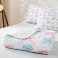 thumbnail image 4 of spefrowx Kawaii Blue Jellyfish Twin Quilt Set for Girls, Pink Watercolor Bow Ribbon Twin Coverlet Set, 2pcs, 4 of 7
