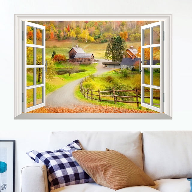 Adhesivo de pared realista con vistas a la ventana, paisaje panorámico, 60 x 90 cm
