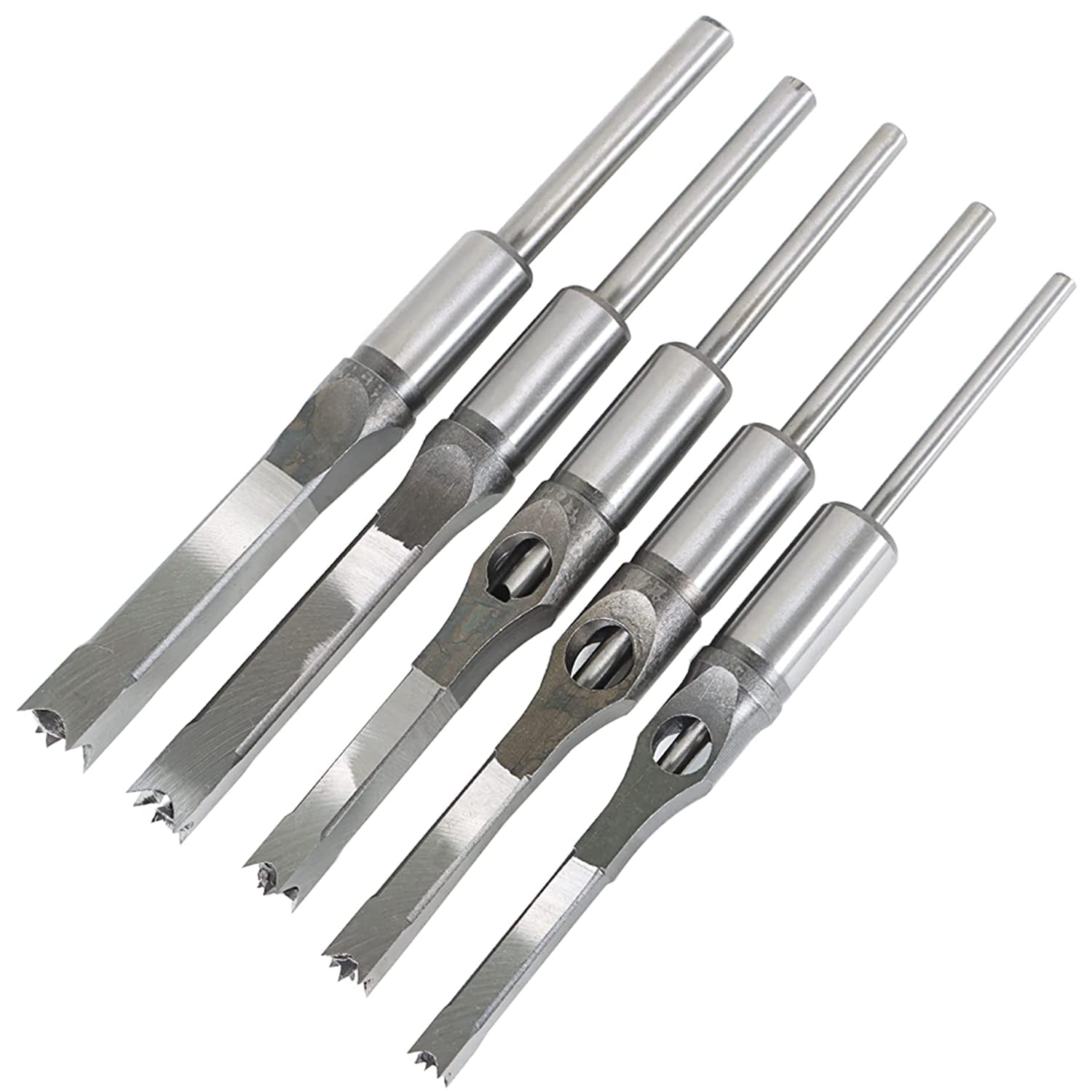 6Pcs Square Hole Drill Bit HSS Square Hole Saw Mortise Chisel Drill Bit Tools Wood Mortising Chisel Set, Sizes 1/4, 5/16, 3/8, 1/2, 9/16, 5/8 Inch