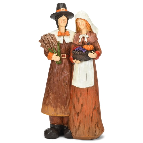 Thanksgiving Harvest Pilgrim Couple W/Basket Wheat Basket Of Fruit H8669