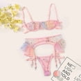 thumbnail image 2 of WZXFASHION Colorful Printed Star Moon Embroidery Thong Temptation Underwear Garter Belt Intimates Pink L, 2 of 8
