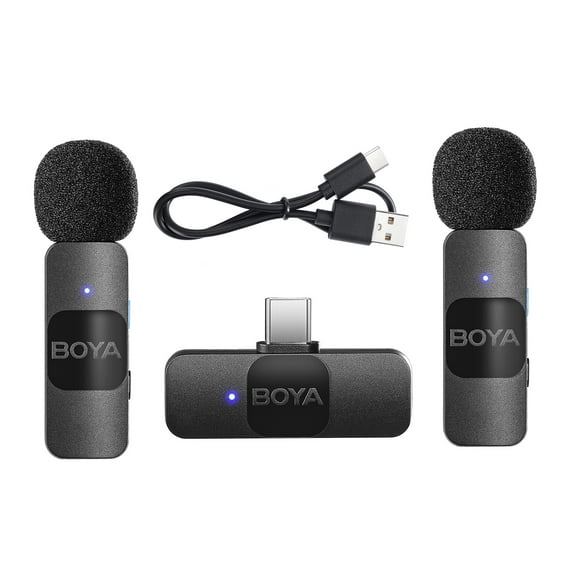 BOYA BY-V20 un-Déclencheur-Deux 2.4G Système Clip-on Téléphone Microphone Automatique Omnidirectionnel Réduction de Bruit Smart 50M Transmission de Remplacement pour les Smartphones Android de Type-C