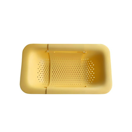 

XILONG Over the Sink Colander Strainer Basket - Wash Vegetables and Fruits Drain Cooked Pasta and Dry Dishes - Extendable- Yellow