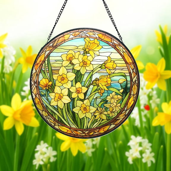 March Birth Flower Daffodil Stained Glass Suncatcher – Spring Window Decor, Birthday Gift for Her, Daffodil Suncatcher, Flower Garden Decor 4308993617