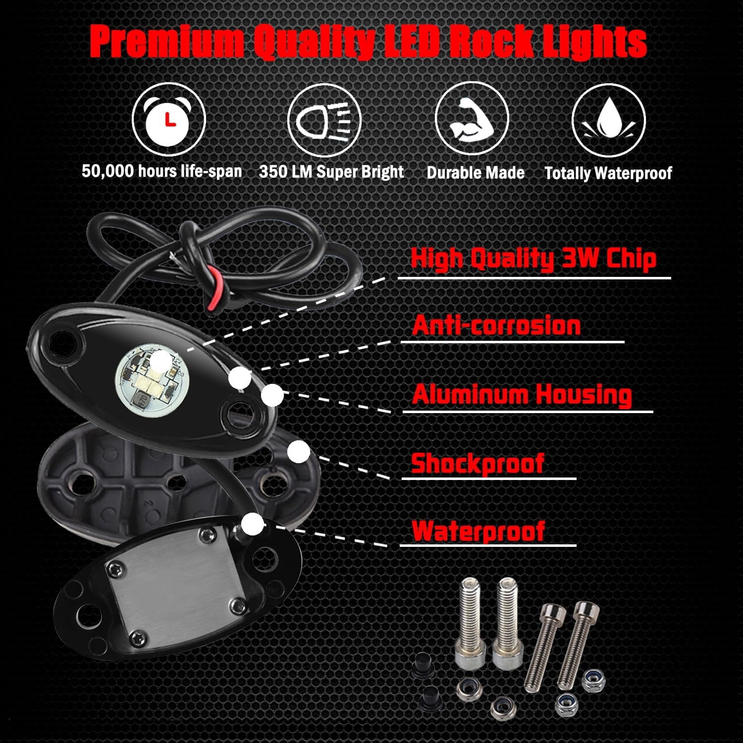 4Pods Rock Lights Kit Car Atmosphere Lamp for Offroad Truck SUV 4x4 ATV Boat LED Underglow Trail Rig Lights