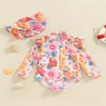 thumbnail image 2 of Kids Toddler Girls Rash Guard Swimsuit Summer Long Sleeve Floral Print Ruffle Bathing Suit Beach Wear Apricot　6-12 Months, 2 of 7