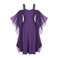 thumbnail image 3 of QQAMB Dresses for Women Plus Size Punk Cold Shoulder Flare Sleeves Elastic Waisted Medieval Lace Gothic Dress Purple XL, 3 of 6