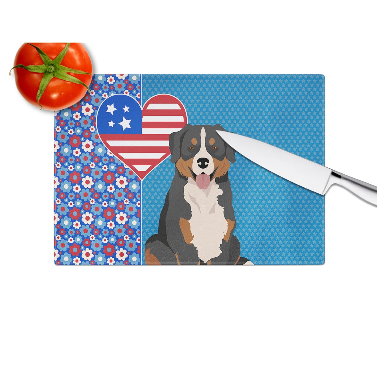 Bernese Mountain Dog Glass Cutting Board Large 12 in x 15 in