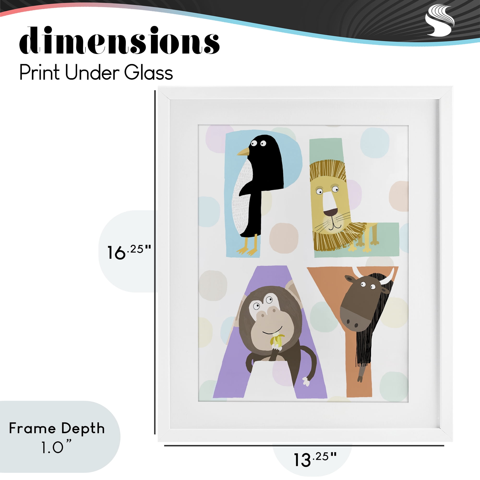 Stupell Industries Play Letters with Animals White Framed Print Under Glass, design by Carla Daly