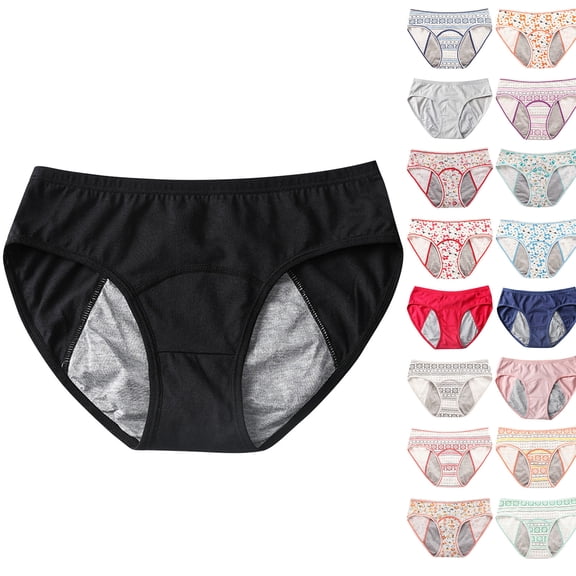 Lunuaoe Teen Girls Menstrual Period Panties, Leak-Proof Cotton Underwear, Mid Waist Cute Print Briefs