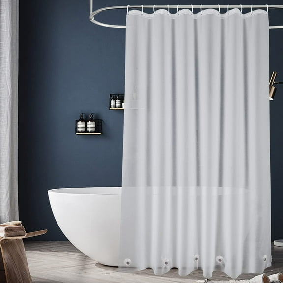 Frosted PEVA Shower Curtain Liner 74 Inch Long Waterproof Bathroom Liner with Magnets Bottom No Odor Rustproof Grommets, White