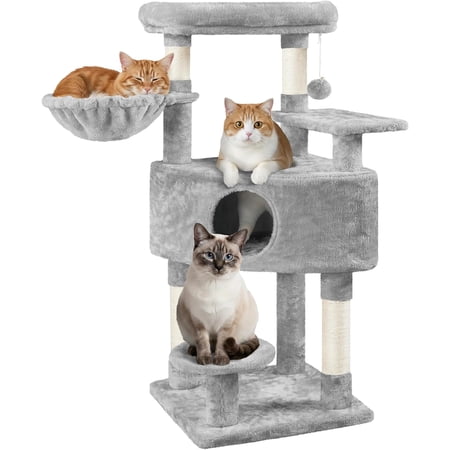 46in Cat Tree Tower | Multi-Level Indoor Activity Center with Spacious Condos, Scratching Posts, Large Top Plush Perch | Sturdy, Easy to Assemble | for Kittens, Adult & Senior Cats