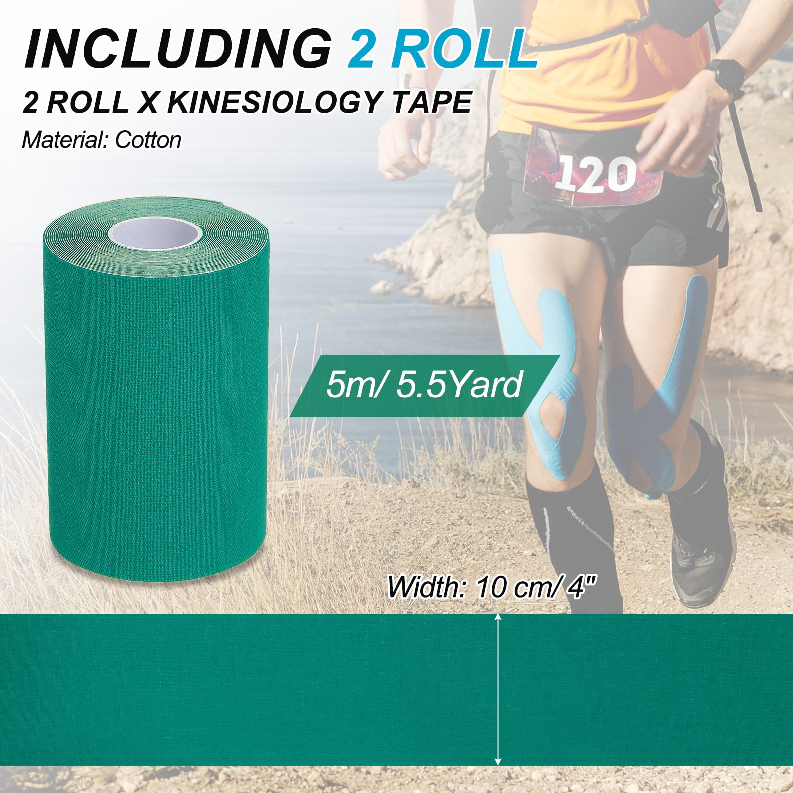 Uxcell Kinesiology Tape, Adhesive Cotton Sports Muscle Support Tape Waterproof Elastic Tape for Knee Ankle Wrist Dark Green