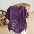 thumbnail image 2 of LEKWK Plus Size Womens Linen Short Sleeve Tops Tulip Sketch Print Round Neck Graphic Tees Summer Tops Vintage Graphic Side Button Holiday Party Wear, 2 of 5