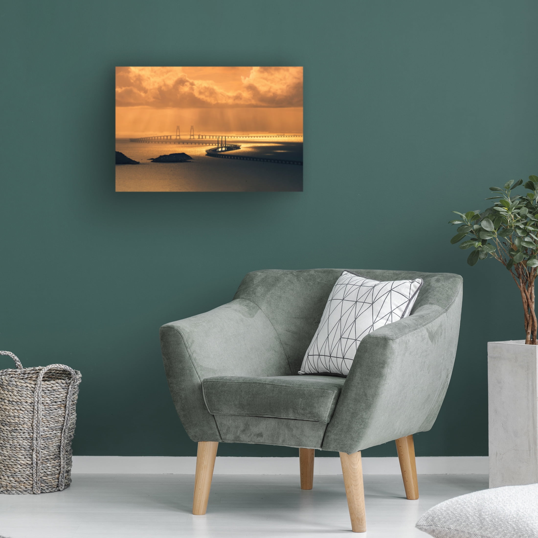 Canvas Wall Art - Royhoo 'Hong Kong Zhuhai Macao Bridge' Wall Art for Living Room, Bedroom, or Office Décor by Trademark Fine Art - 19 x 12 Inches