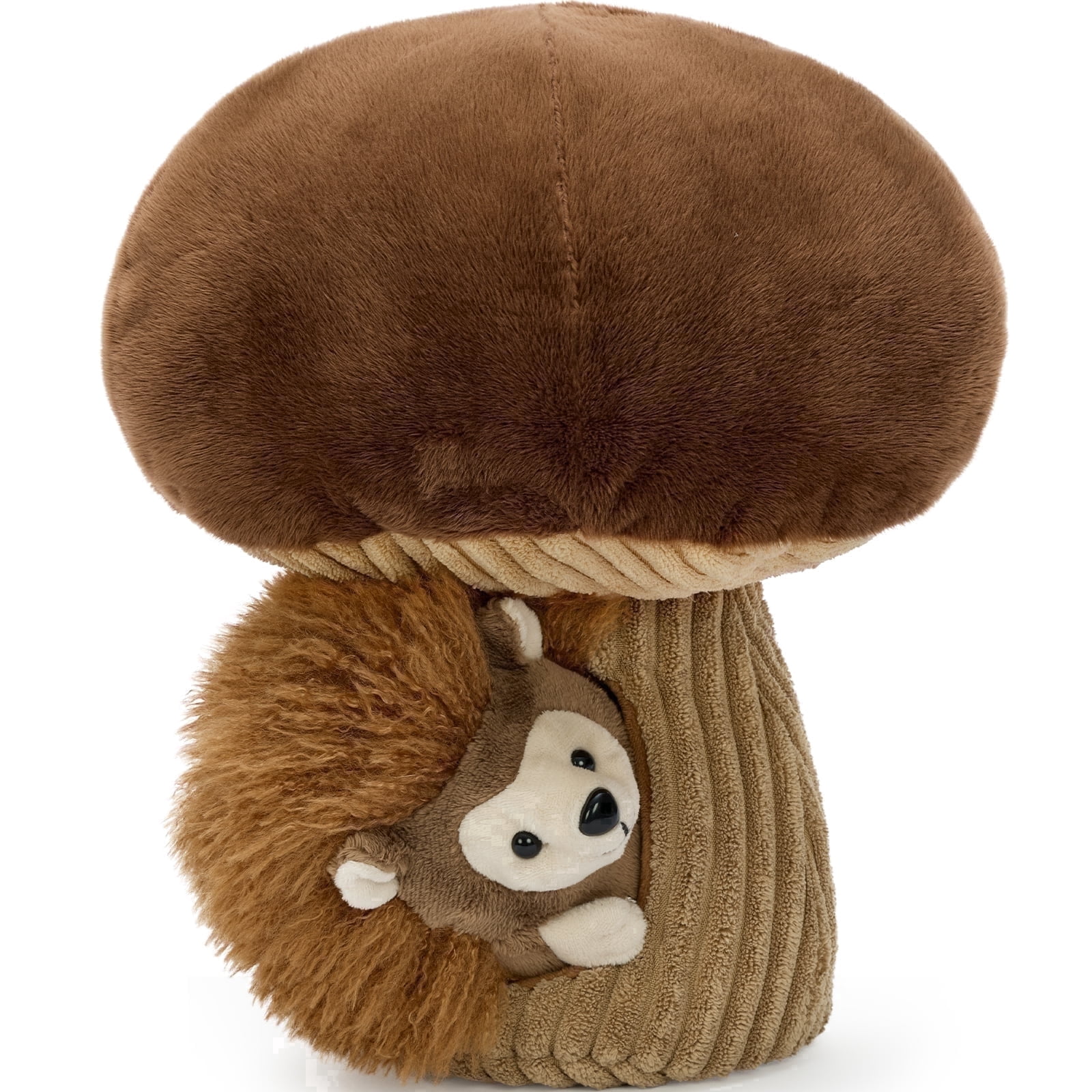 MorisMos 11.8in Mushroom House Hedgehog Plush, Removable Hedgehog Stuffed Animal