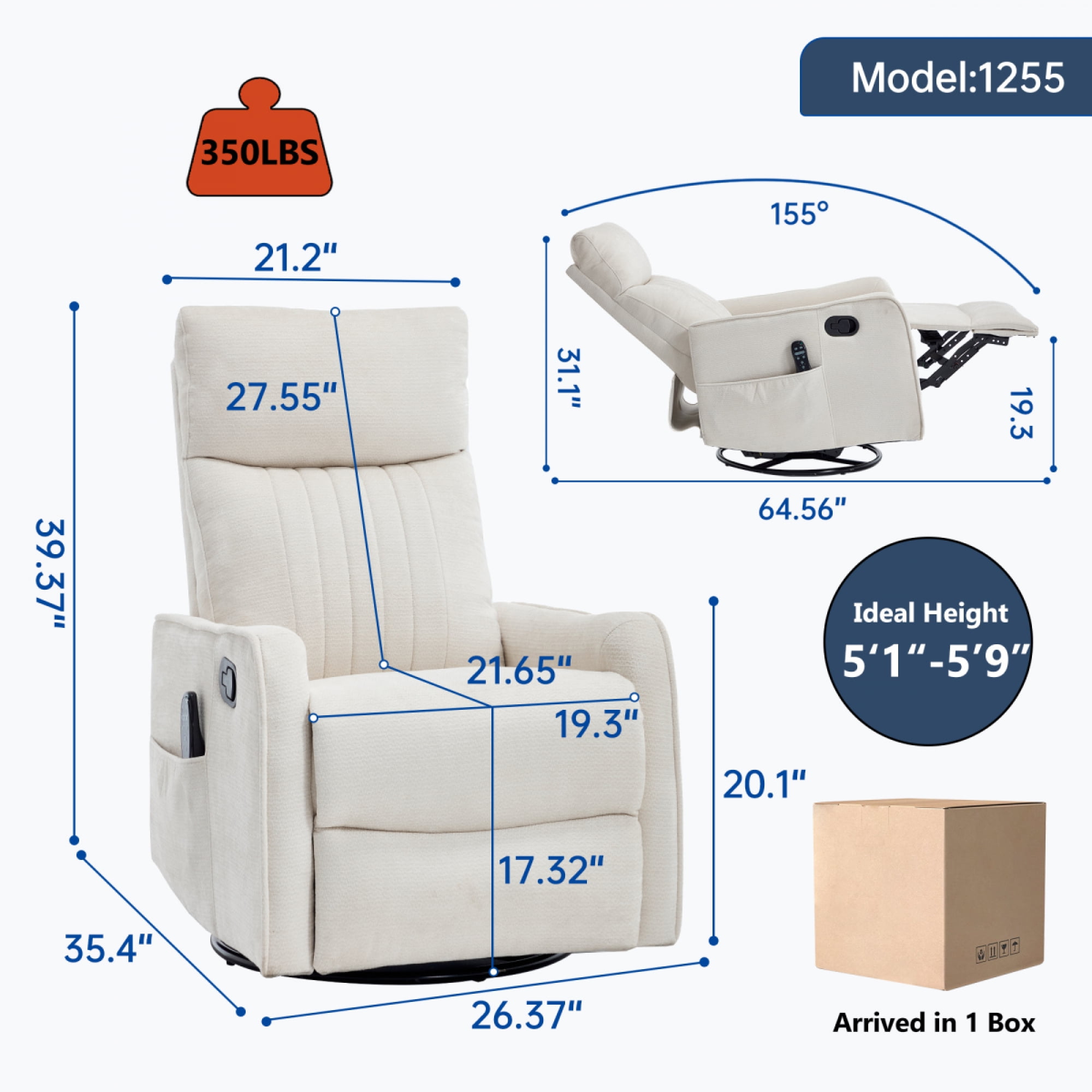 360 Swivel Rocking Recliner Chair for Adults, Nursery Rocking Chair with Heat and Massage, Glider Reclining Chair for Small Space, Living Room, Bedroom (Chenille, Beige)