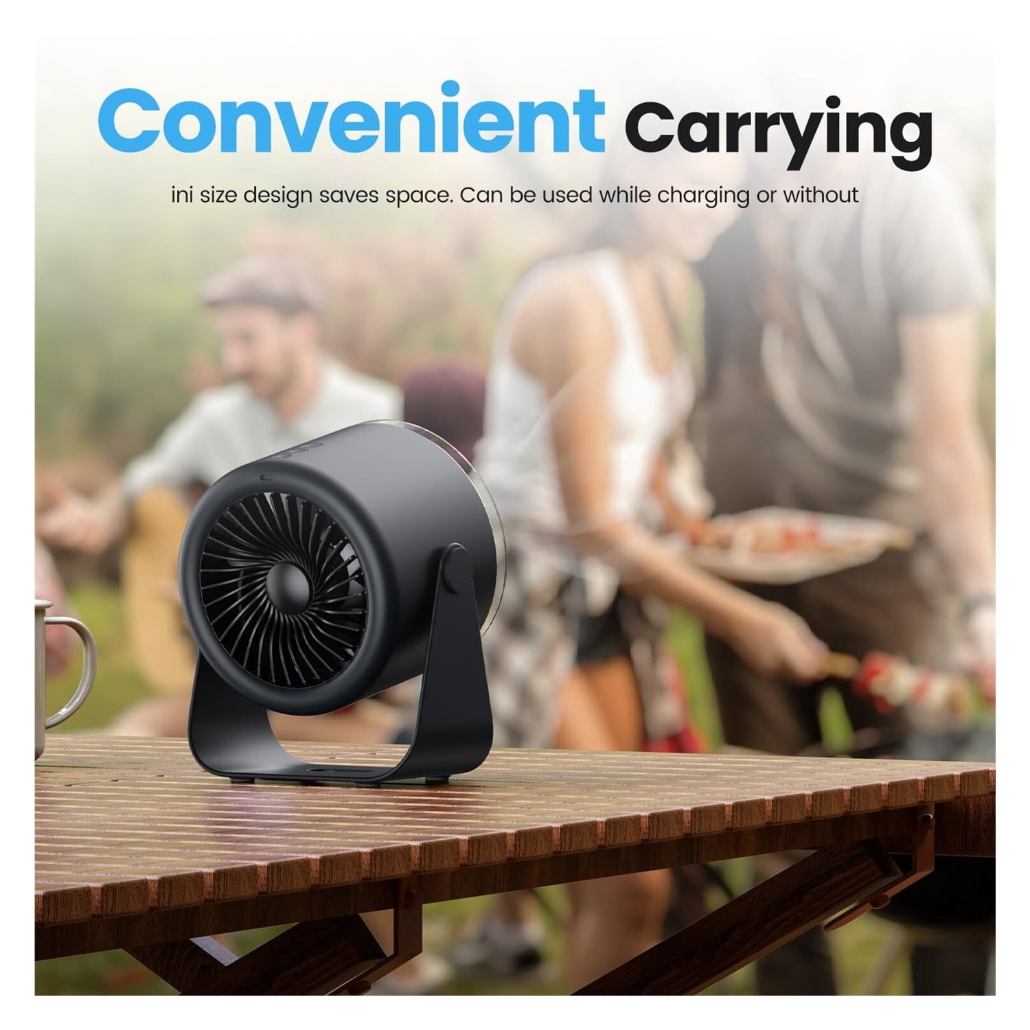 Desk Fan with Battery Operated, Quiet Digital Display Portable Fan for Office, Bedroom, Kitchen, Home, Outdoor, 100 Speeds 115° Tilt Small Travel Camping Table Fan,Bluish Black
