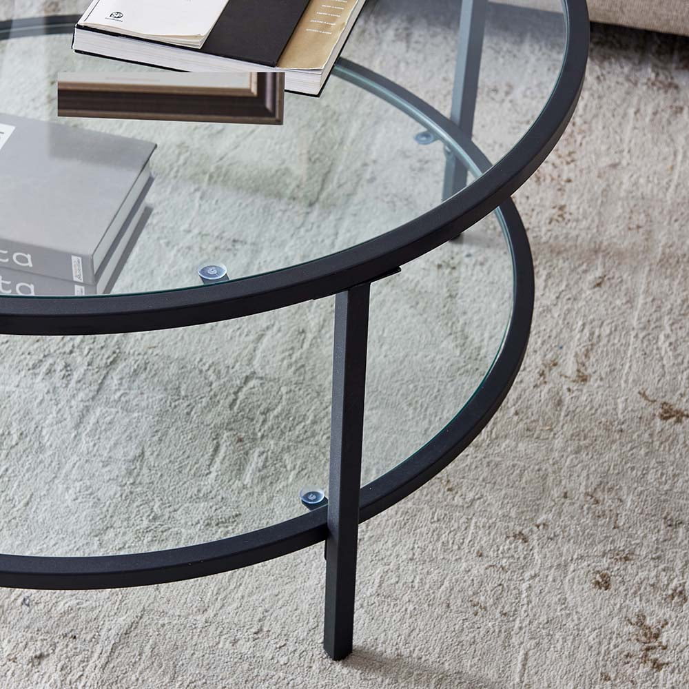 Kepooman 2 Tier Modern Round Glass Coffee Table for Living Room