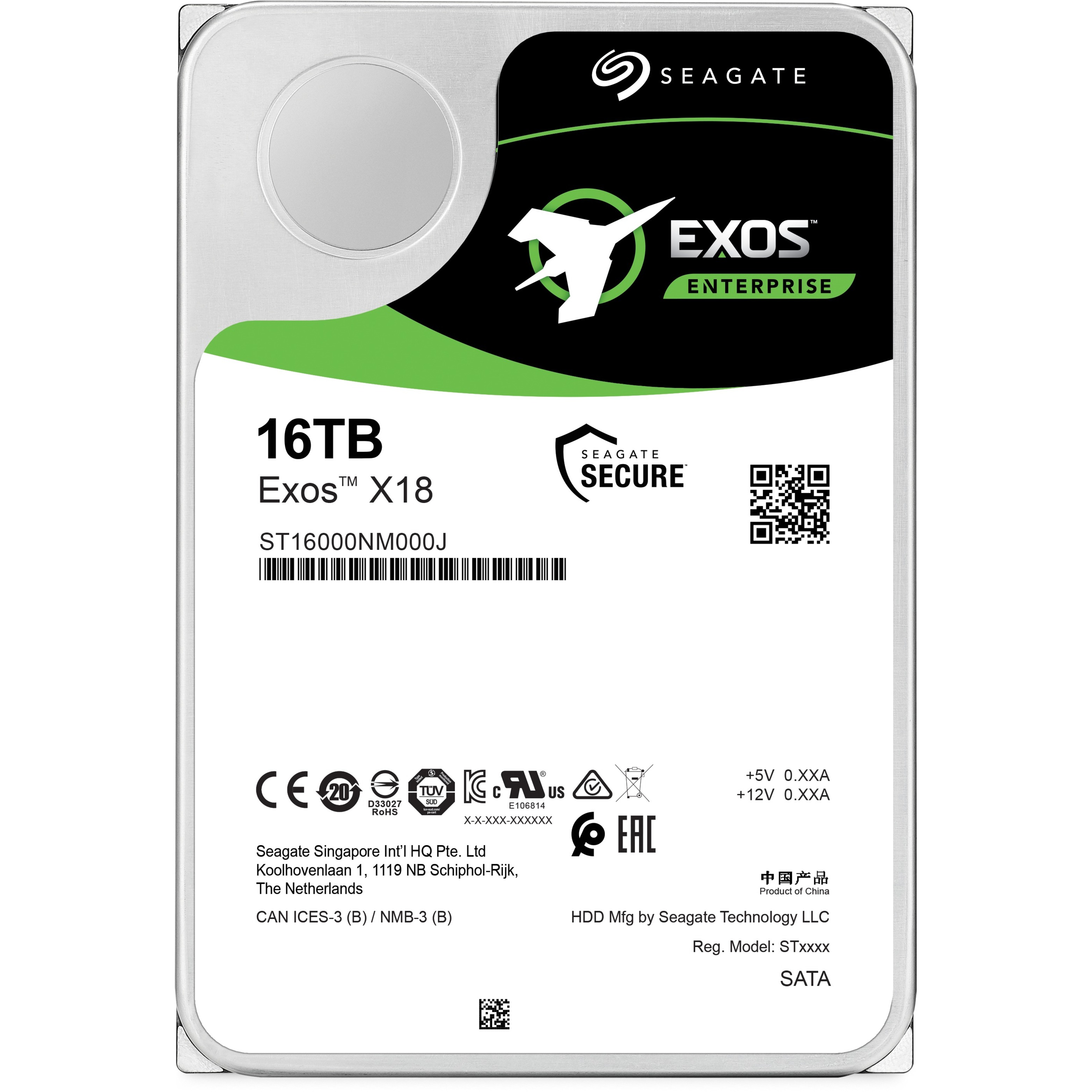 Seagate Exos 16TB Enterprise HDD X18 SATA 6Gb/s 512e/4Kn 7200 RPM 256MB Cache 3.5" Internal Hard Drive (ST16000NM000J)