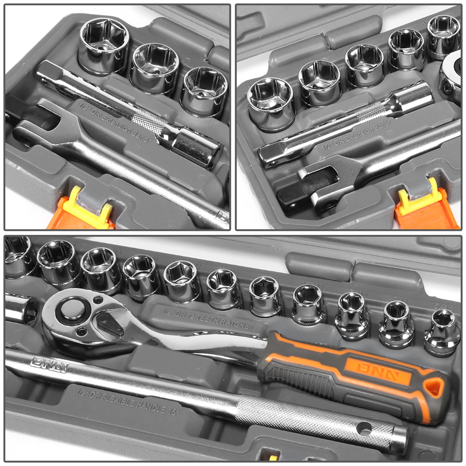 17-Piece 1/2 Inch Drive Socket Set for Household or Automobile Repairing