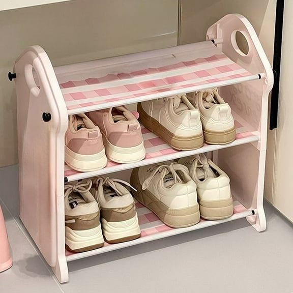 AZXY 3-Tier Shoe Rack, Plastic Shoe Rack Organizer, Shoe Shelf Holds 6 Pairs of Shoes, Sturdy Space-Saving Shoe Storage Organizer for Closet Entryway Bedroom Bathroom, Easy to Assemble, Pink