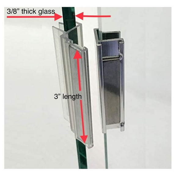 Clear Polycarbonate U-Channel with Magnet and Chrome Metal Strike Plate for 3/8" Glass Shower Doors