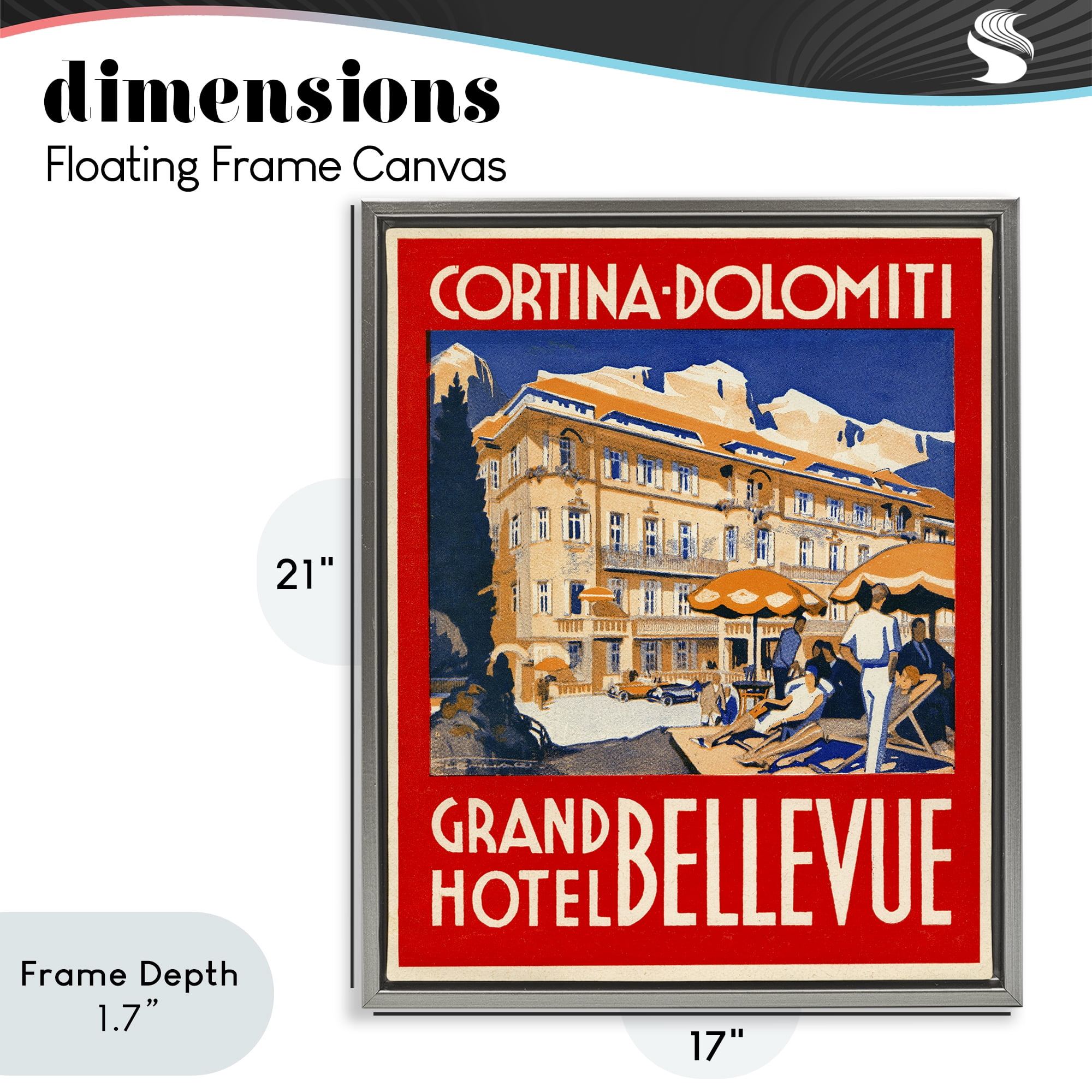 Stupell Industries Grand Hotel Bellevue Vintage Gray Framed Floater Canvas Wall Art, design by Print Collection