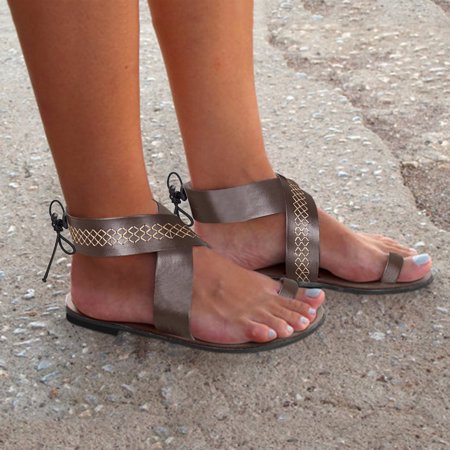 

NECHOLOGY Womens Sandals Size 9.5 Sandals Strap Leather Cross Flat Beach Toe Fashion Clip Casual Slim Sandals for Women Brown 8