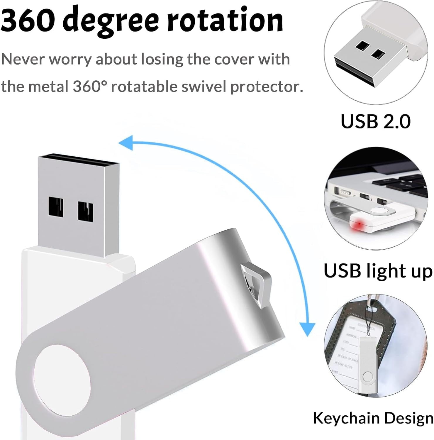 10PACK 32GB USB 2.0 Flash Drive Thumb Drive Rotating Memory Stick Jump for Storage and Backup Metallic White Paint