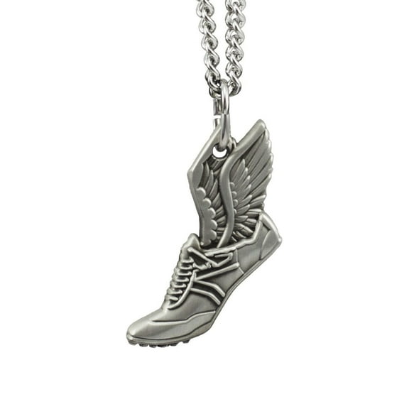 Women's Antique Finish Winged Shoe Necklace - Phil 4:13 by Shields of Strength