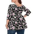 thumbnail image 3 of CHUANK Tunique à Col Rond pour Femmes Grande Taille, Blouse à Manches 3/4, T-Shirt Ample à Fleurs 0X-5X, 3 of 4