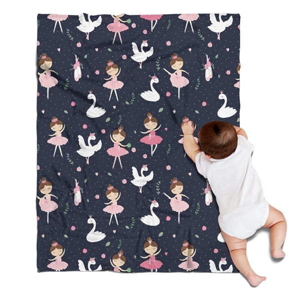 Dark Blue Ballerina Princess Pattern Blanket,Comfortable Soft Flannel Throw Blanket,All Season,Warm Lightweight Blankets for Sofa Bed Couch Living Room Chair,30"x40"