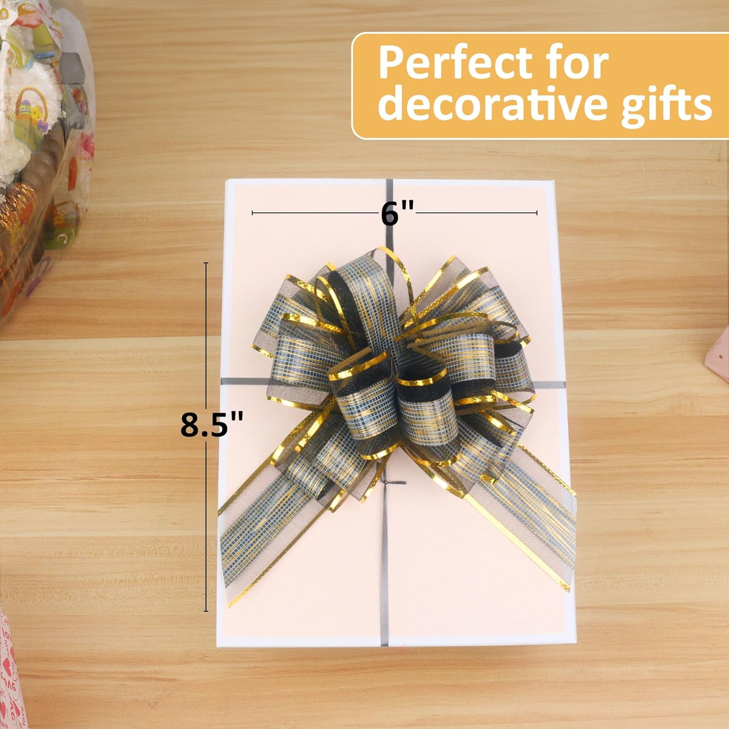 10 Pack Large Pull Bows 6 Inch - Big Black Bows for Gift Wrapping, Ribbon Pull Bows for Mother's Day, Wedding Baskets Birthdays Gift