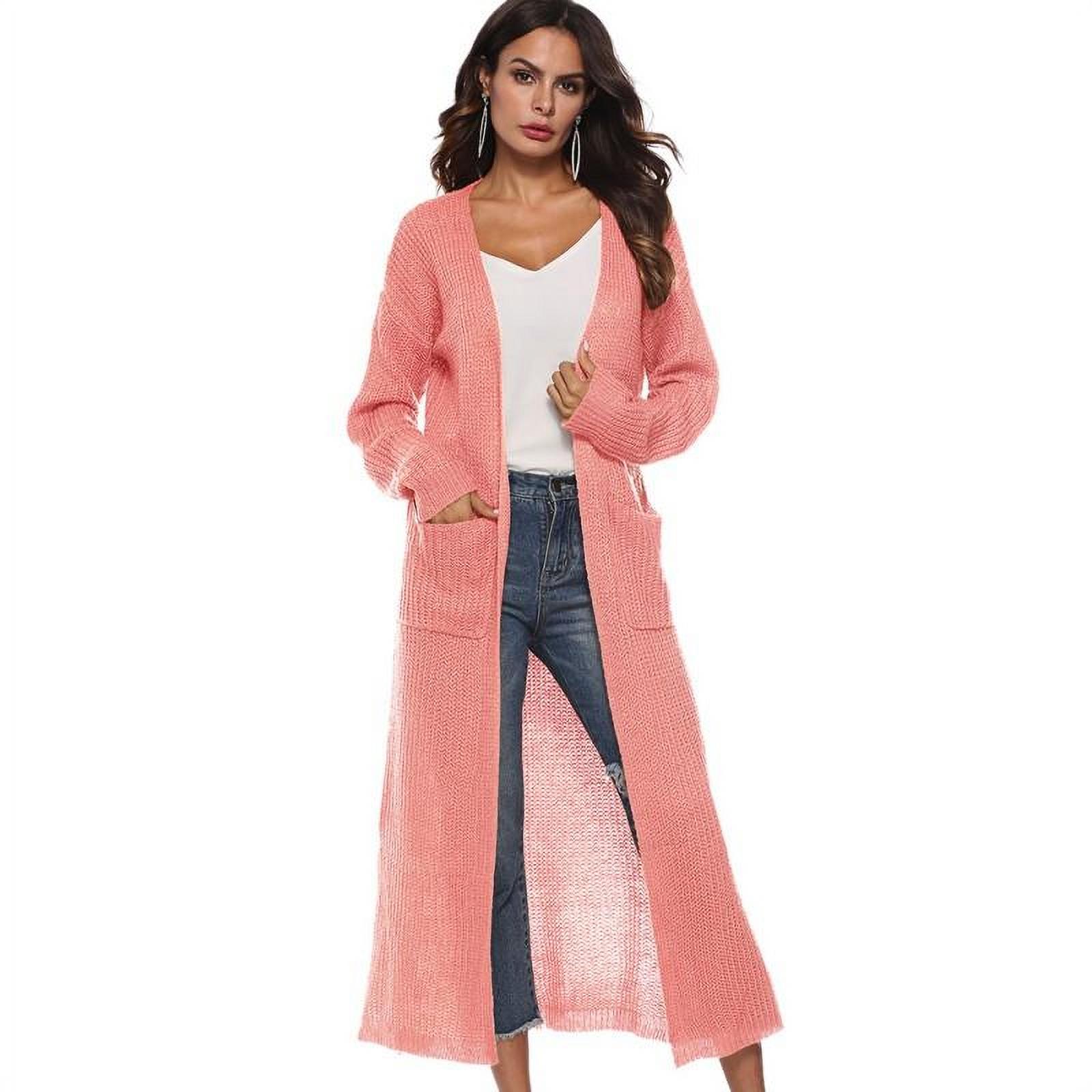 Women's Casual Long Open Front Drape Lightweight Duster Long Sleeve Cardigan, Long Sleeve Sweater Loose Asymmetrical Hem Outerwear (S-XXL), Pink, US6/M - image 1 of 5