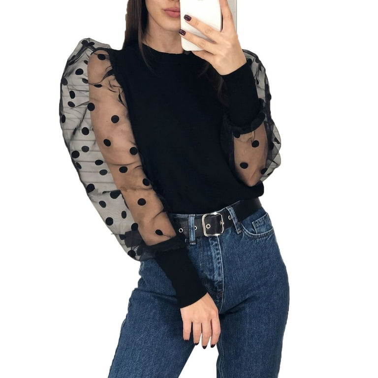 Plus size mesh online puff sleeve top
