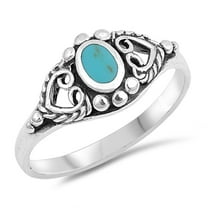 CHOOSE YOUR COLOR Women's Simulated Turquoise Ring .925 Sterling Silver Heart Band Blue CZ Female Size 6