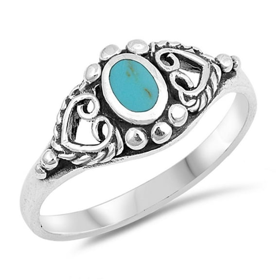 CHOOSE YOUR COLOR Women's Simulated Turquoise Ring .925 Sterling Silver Heart Band Blue CZ Female Size 6