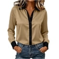 thumbnail image 2 of Perfectbot Women's Collared Button Down Shirt, Contrast Trim Long Sleeve Blouse Curved Hem Casual Office Work Top, 2 of 4