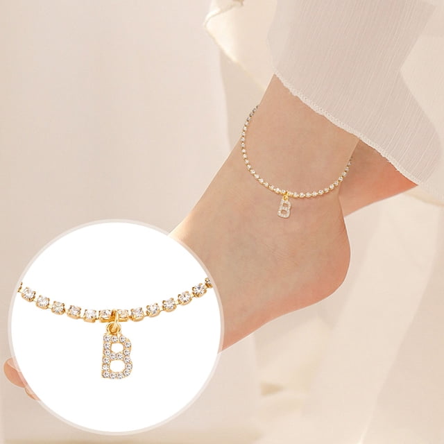 Tobillera personalizada con iniciales de 26 letras | Cadena de pedrería | Joyería de moda europeo-americana | Accesorio ajustable para vacaciones en la playa delicada | Uso duradero para múltiples