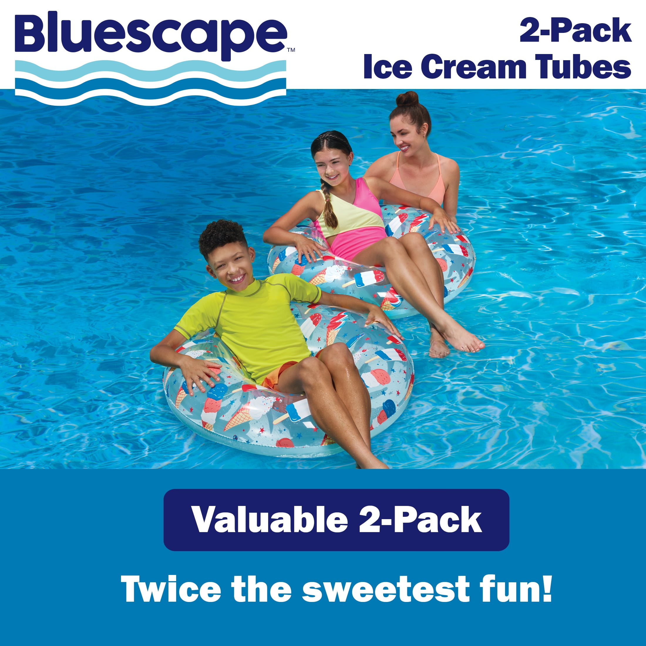 Bluescape Inflatable Sweets Swim Tube Pool Float, 2-Pack, Ice Cream Prints, for Kids & Adults, Age 9 & up, Unisex