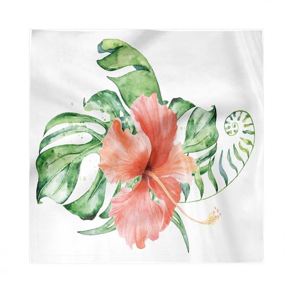 Hibiscus Decorative Satin Napkins Set of 4, Watercolor Look Lush Personality Flower with Curvy Leaves, Square Fabric Party & Dinner Napkin, 12", Burnt Sienna Pale Green, by Ambesonne