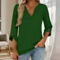thumbnail image 2 of Mujeres 3/4 Manga de Verano Tops V Cuello Botonado Color Sólido Blusa, Camisetas Casuales de las Mujeres Suelto Ajuste Suave Respirable Primavera de Uso Diario, 2 of 9