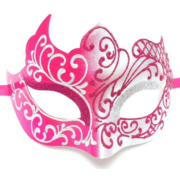 Hot Pink Silver Unique Venetian Masquerade Mardi Gras Halloween Prom Mask