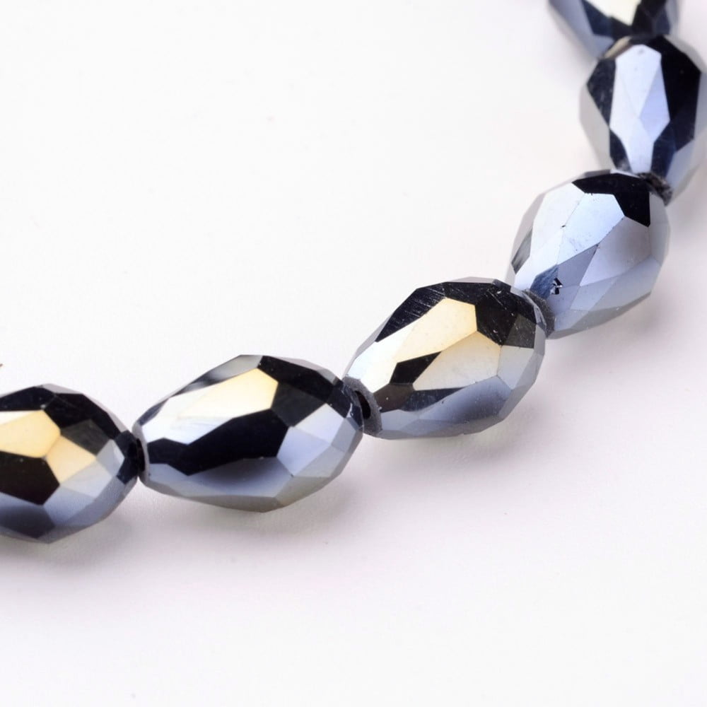 20Strand Electroplate Glass Beads Strands AB Color Plated Faceted Teardrop Black 12x8mm 58pcs/strand 26.5 inch