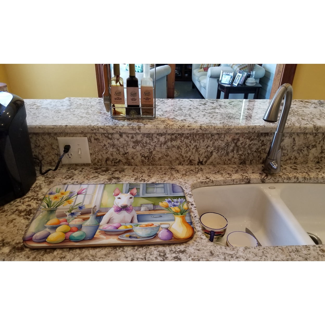 Decorating Easter Yorkshire Terrier Dish Drying Mat